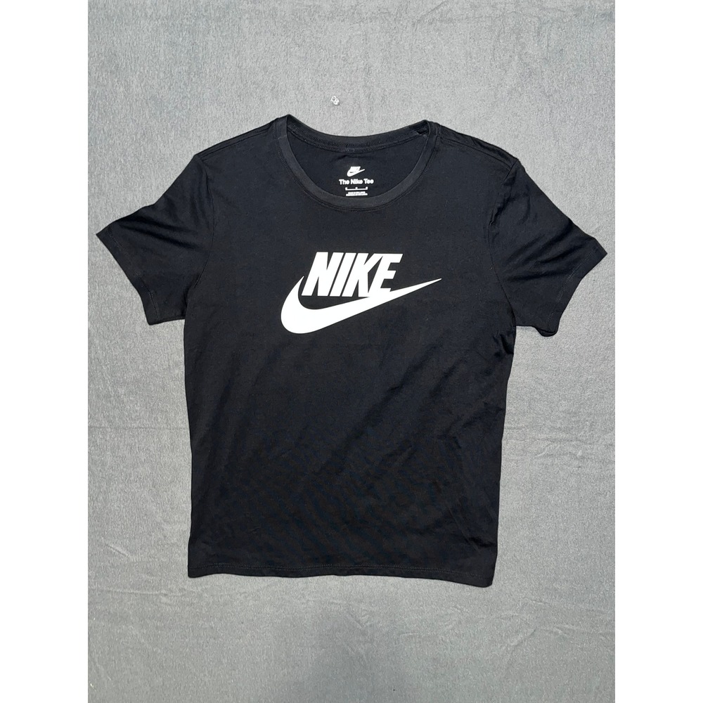 Nike Sportswear Essential Futura Logo Graphic Tee Black White Womens Size M - Picture 1 of 11